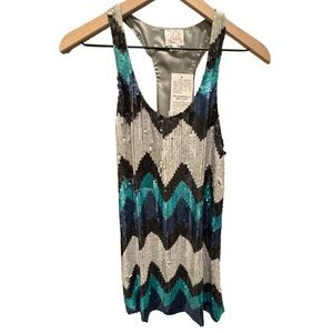 NWT Parker Sequin Zigzag Tank Top - Black, Blue, Silver